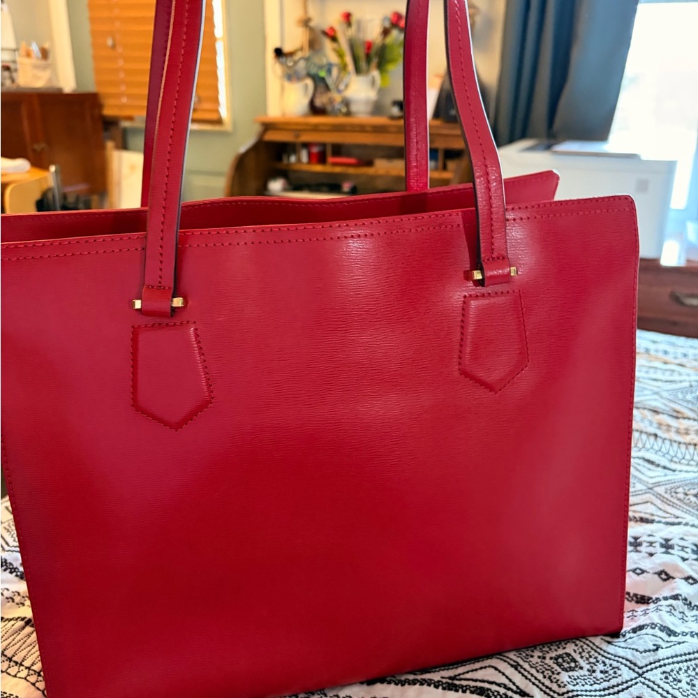 Red Lauren Ralph Lauren leather Women's structured Tote Bag gorgeous - Picture 4 of 11